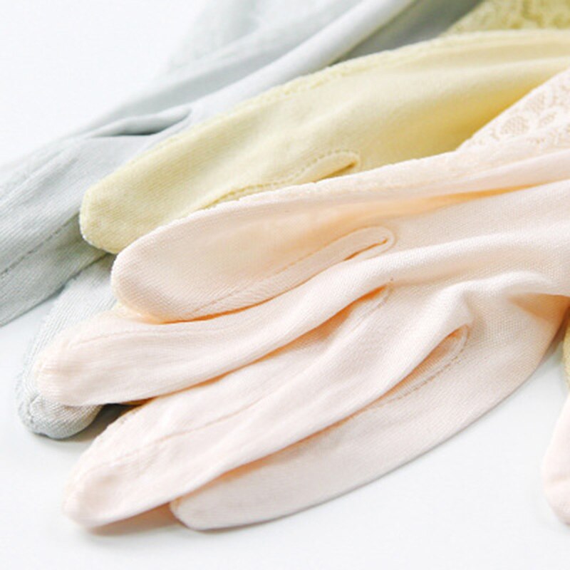 ladies 100 silk knit gloves summer anti-UV thin section breathable sleep moisturizing Lace gloves K5