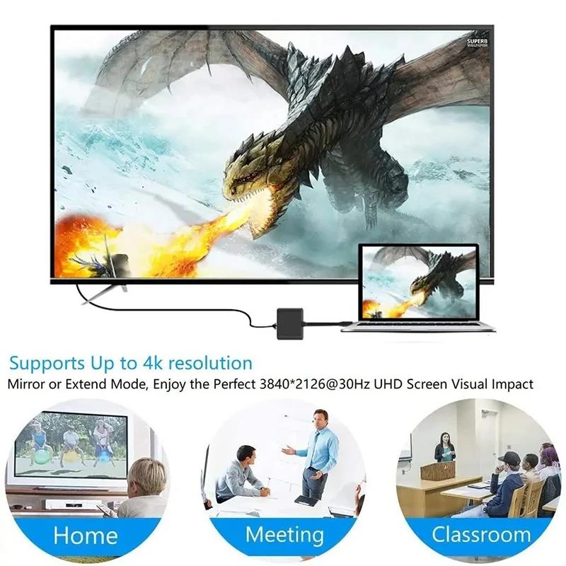 3 IN 1 Type C To HDTV + USB + USB-C Adapter Cable USB C To HDMI -compatible 4K USB-C Docking Station Adapter For Laptop Computer