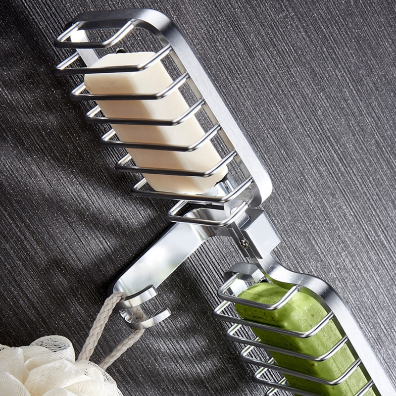 Soap Dish Bathroom Soap Holder Tray Aluminum Soap Rack Shelf Wall Mounted Accessories Shower Plate Storage Basket