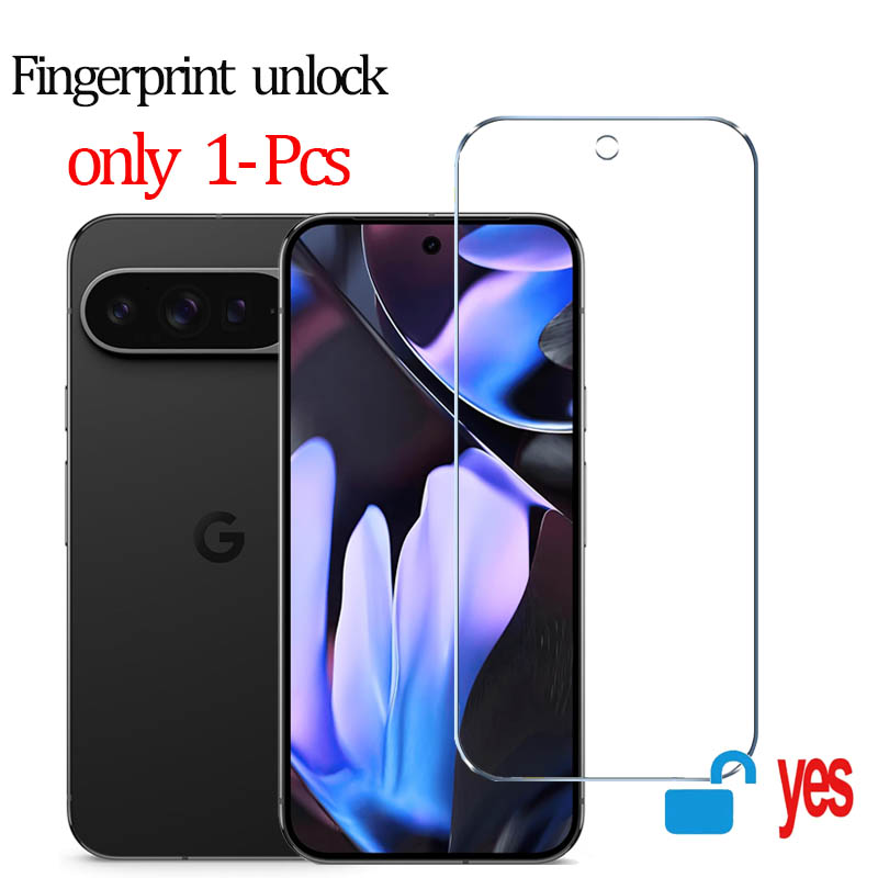 Desbloqueo de huella dactilar cristal templado para Pixel 9 Pro 10 8A 9A 7 6A 7A 8 Pro Protector de pantalla Pixel 9 Pro XL lamina mica para Google Pixel 9 Screen Protector: CRIMSON /  Opción10