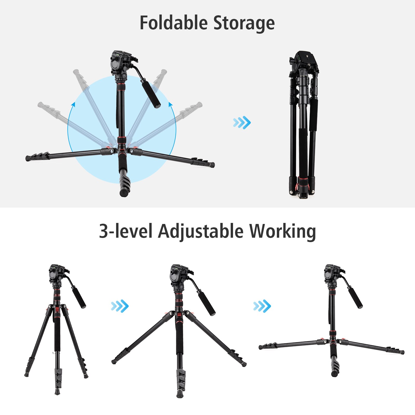 Andoer Aluminum Camera Tripod Stand Monopod 200cm 4-Section Adjustable 8KG Payload with 3-way Pan Tilt Head for DSLR SLR Camera