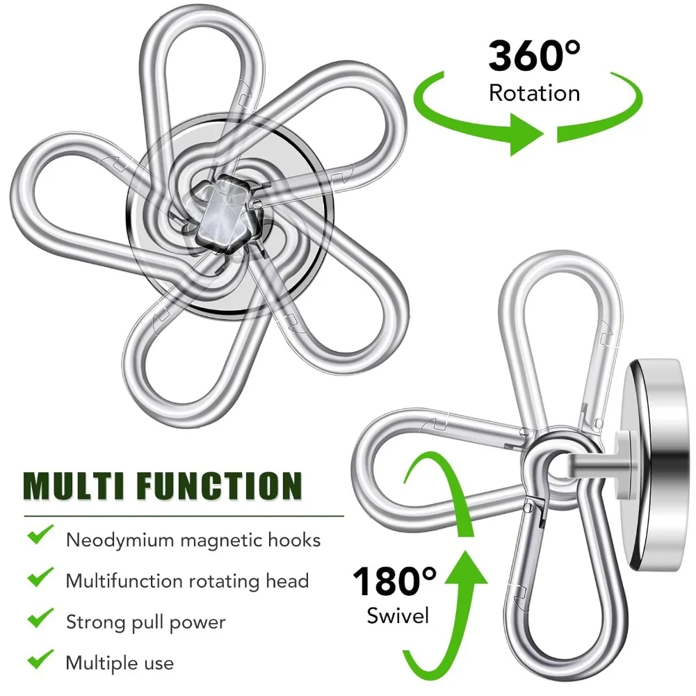 Magnetische Haken, starke Magnete, robuste Neodym-Magnethaken mit drehbarem Karabinerhaken für Kühlschrank-Magnetmaterialien