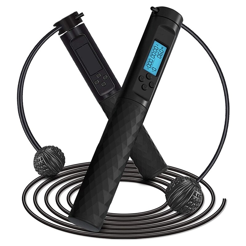 Springtouw Met Calorie Teller Digitale Springtouw Fitness Met Gewogen Handgrepen Verstelbare Lengte Springen Touw: Black