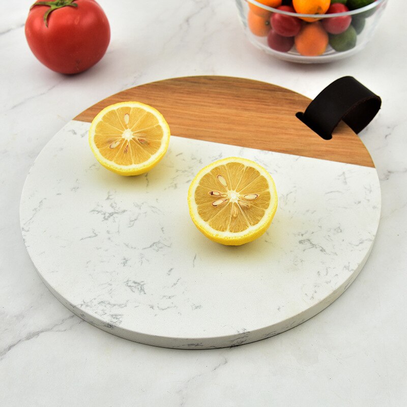 Round solid wood marble splicing kitchen board household chopping board cheese cutting board kitchen utensils