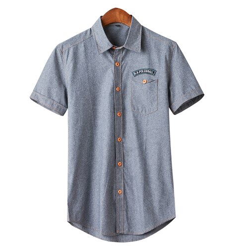 Herrskjorta ledig jeansskjorta kortärmad: Grå / Xl
