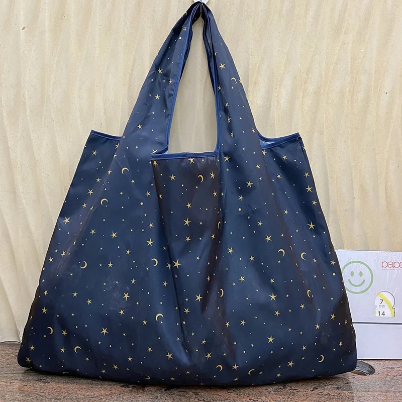 Pocket Tote Women Bag Eco-Friendly Folding Shopping Bag Reusable Portable Shoulder Handbag for Travel Supermarket: green