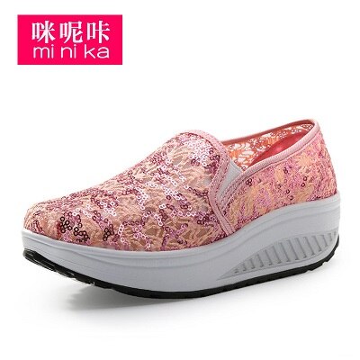 Women Outdoor Walking Shoes Breathable Mesh Sneakers Platform Height Increasing Exercise Shoes Sport Shoes AA40248: Pink / 4.5