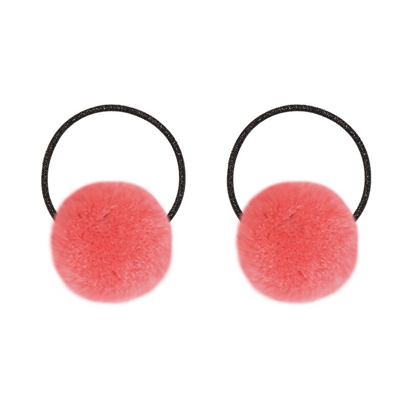2 Stuks Leuke Baby Kleurrijke Pompoms Haarbanden Elastische Haar Ring Voor Meisjes Haar Tie Touw Kids Hoofddeksels Baby haar Accessoires: 2pcs coral red