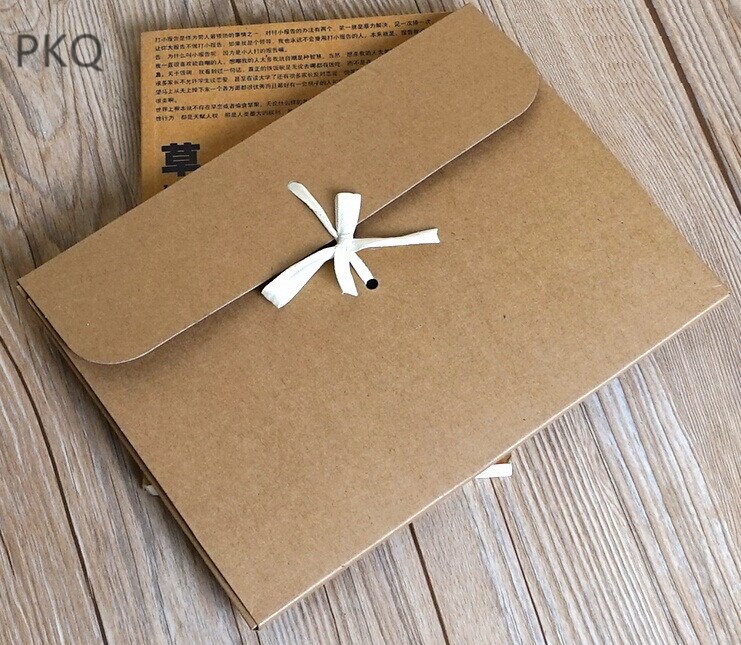 30 unids/lote de sobres grandes de papel Kraft para fotos, caja de embalaje, sobre de de papel blanco para bufanda de seda con cinta, tarjeta postal, caja para sobres: Marrón