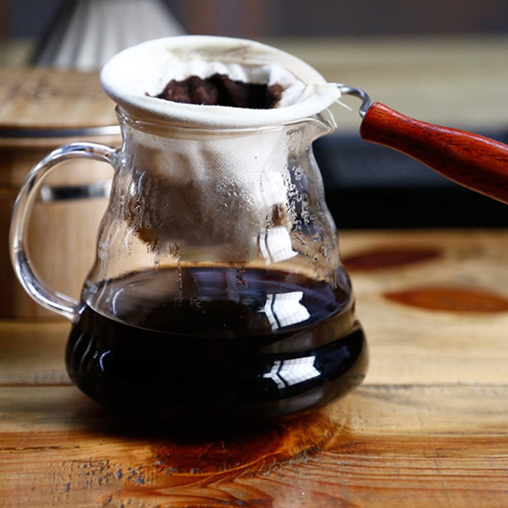 Reusable Coffee Filter Bag Cloth Handmade Coffee Filter Strainer With Wood Handle Filter Pack Pot Flannel Cloth Mesh Basket Tool