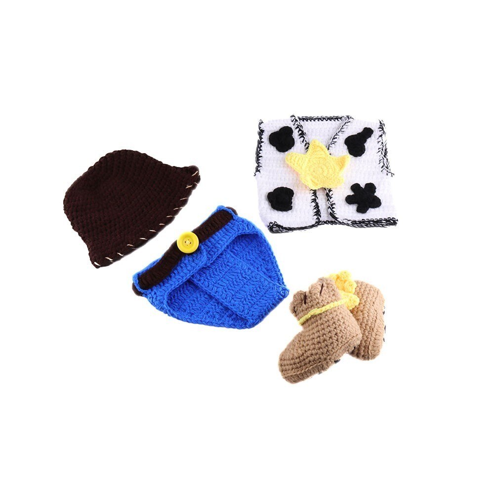 Knitting Newborn Photography Props Handsome and cool Photography Props Crochet baby 5 piece denim clothing for boy baby clothes