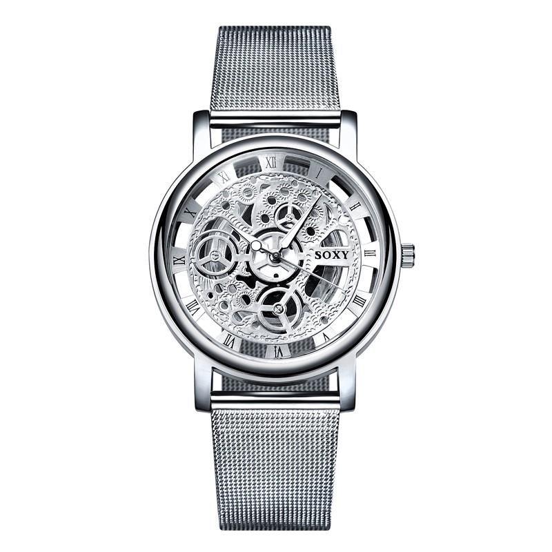 Skeleton Horloge Mannen Mesh Riem Mannen Vrouwen Unisex Skeleton Horloge Quartz Horloges Hollow Horloges Erkek Kol Saati