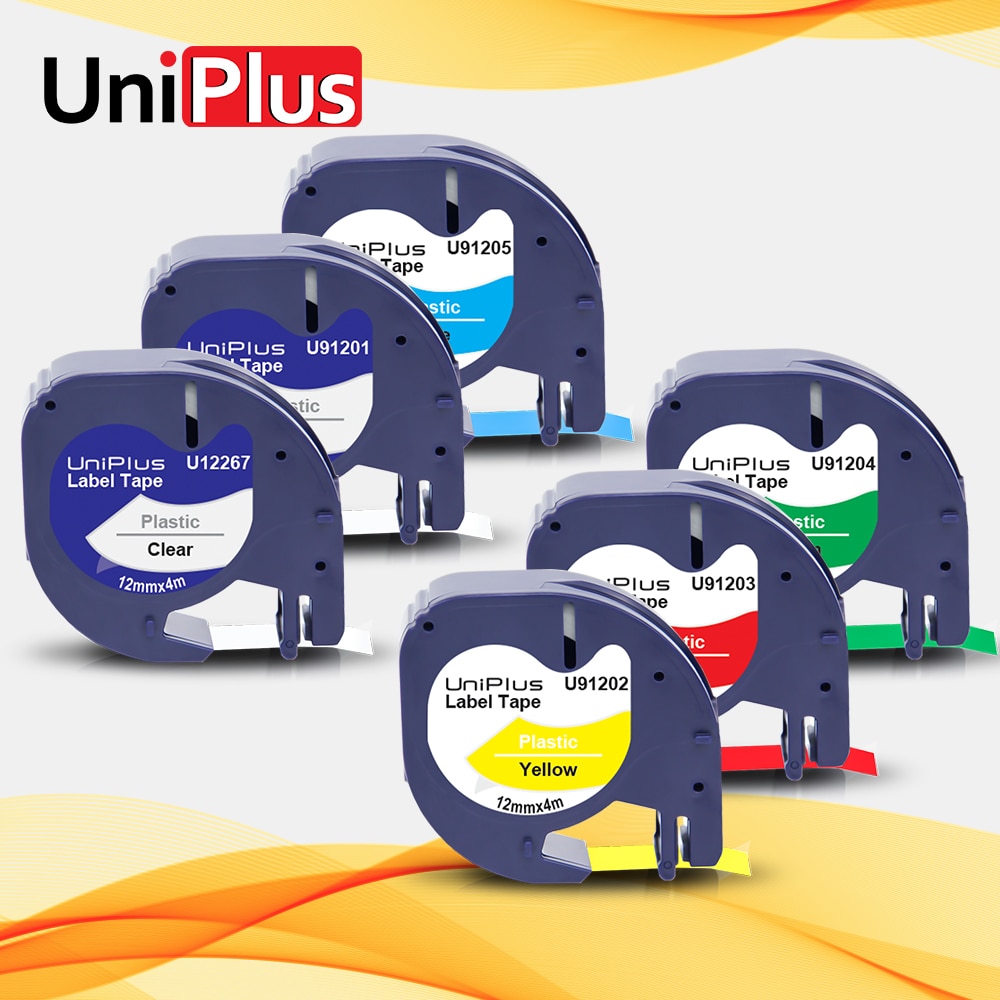 Uniplus 6pk 12267 91201 91202 91203 91204 91205 label tape fit dymo letratag label maker 12mm plastfarvesæt til dymo lt -100