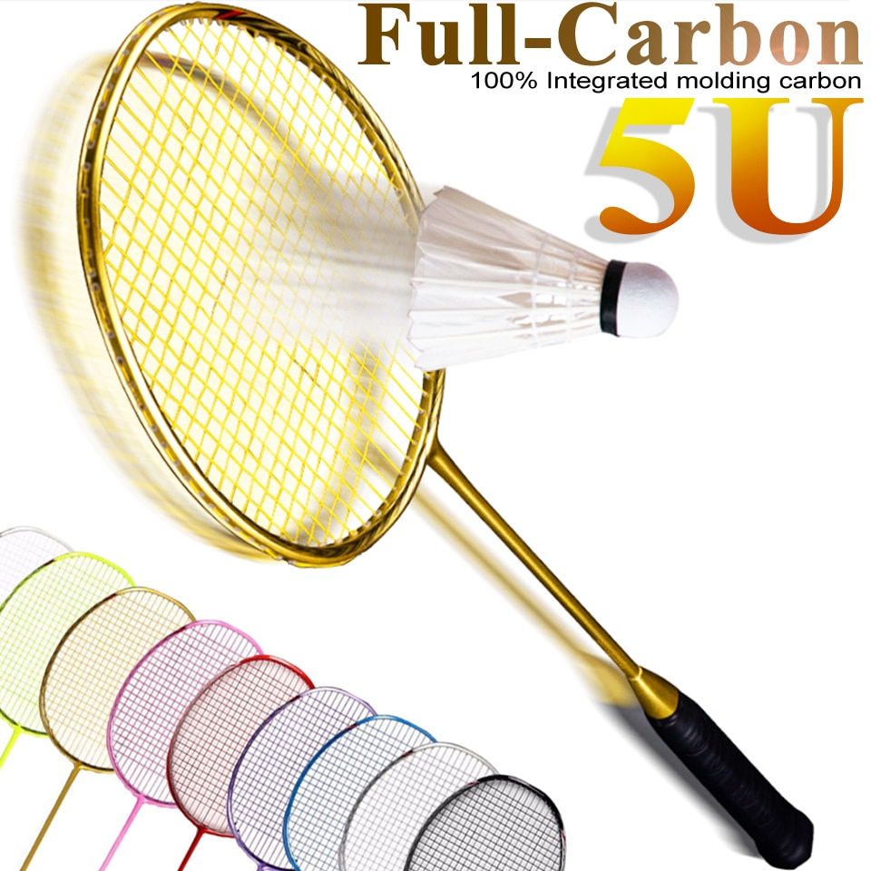 1 stk voksen full karbon badmintonracket lett trening 5u/g4 både offensiv og defensiv streng håndlim racket