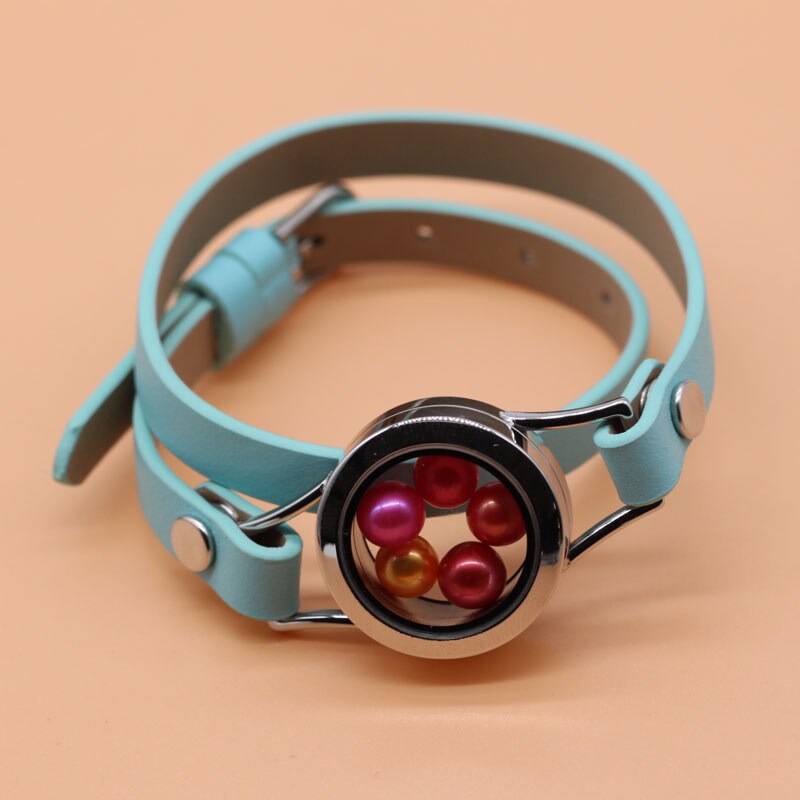Leer Warp Armband 316L Rvs Parels Medaillon Drijvende Medaillon Voor Vrouwen 9 Kleuren Twist Glazen Medaillon: B3-1065-9