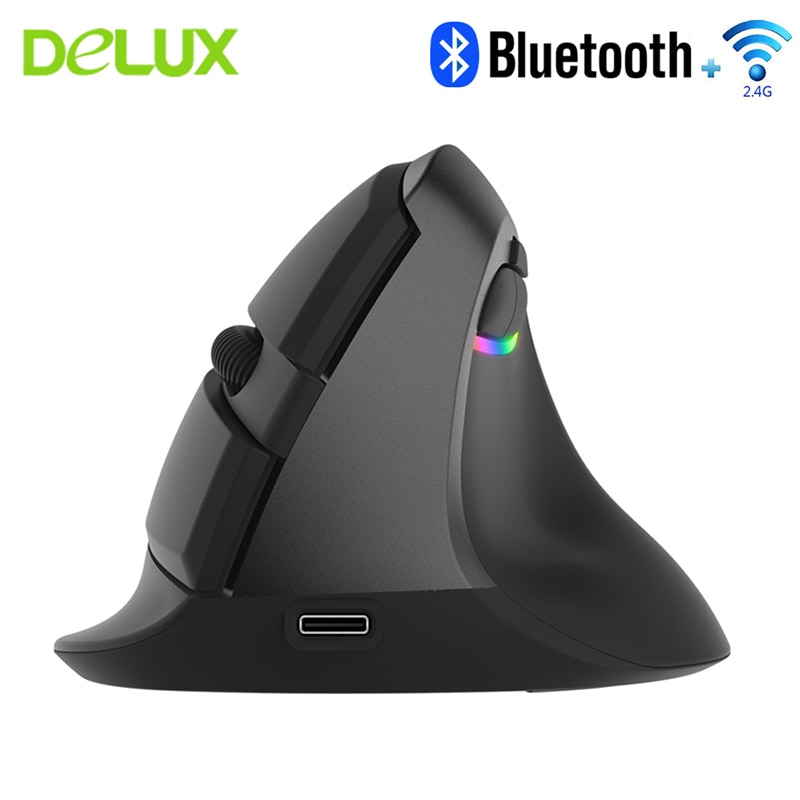 Delux M618 – Mini souris de jeu verticale ergonomique sans fil, Bluetooth, Rechargeable, rétroéclairée rvb, pour ordinateur portable