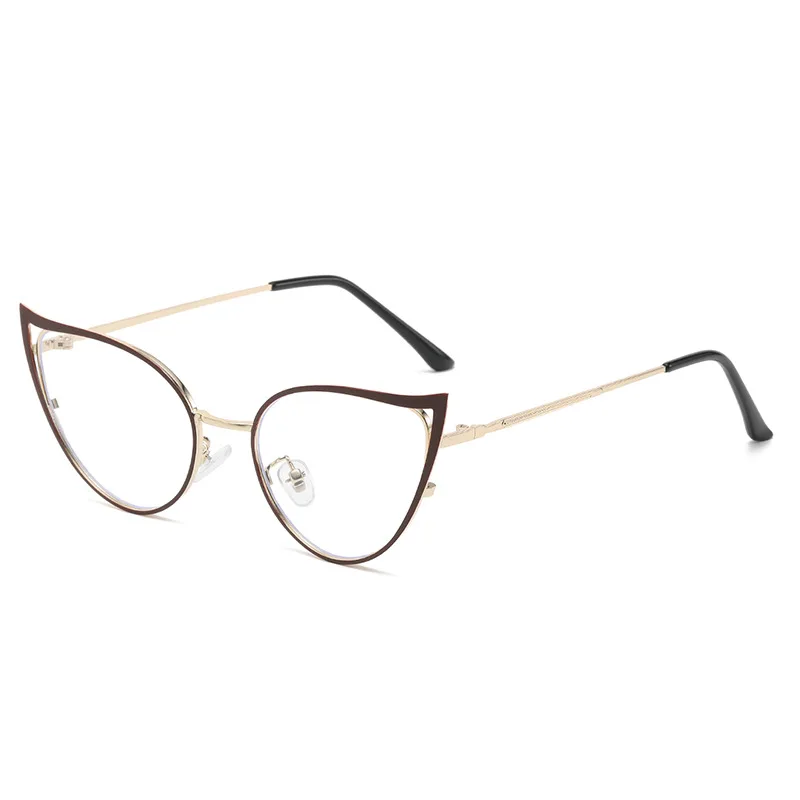 Gafas ultraligeras Unisex con personalidad, gafas antiazules con forma de ojo de gato ahuecadas, gafas ópticas decorativas de Metal a la: Caqui