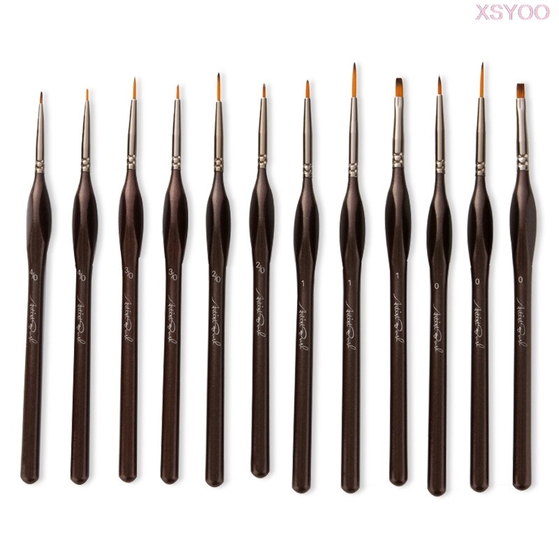 12pcs Miniature Detail Paint Brush Set Micro Fine Brushes Tiny Detailing Model Rock Acrylic Watercolor Oil Painting