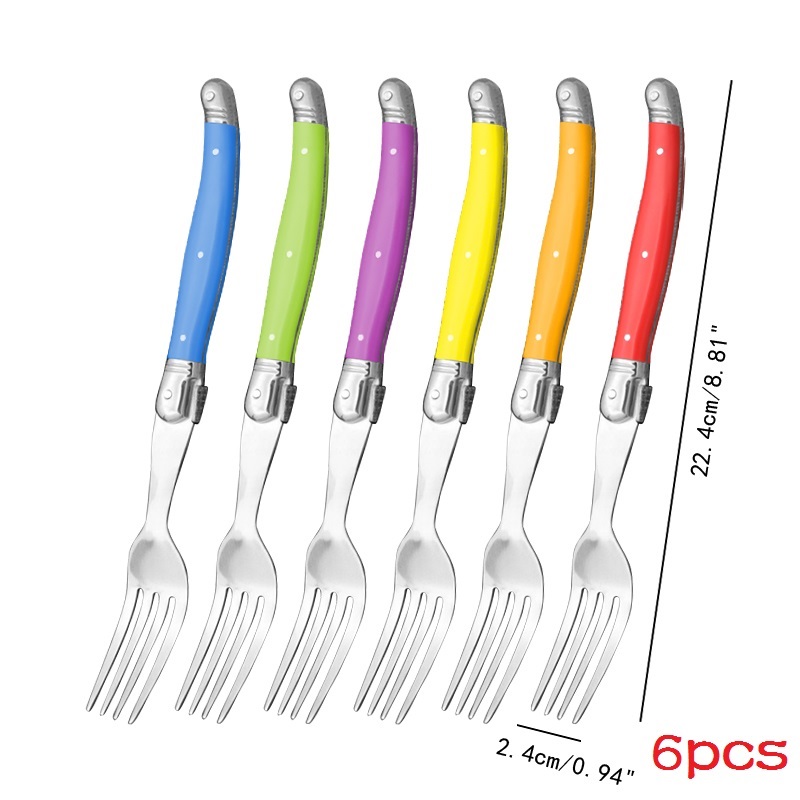 Laguiole-Juego de tenedores para carne de arcoíris, cubiertos de colores vivos, mesa, Bar de acero inoxidable, vajilla, restaurante, kit de casa, 6 uds.: 6 Rainbow Fork