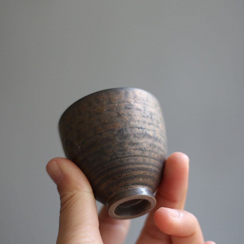 Rust glaze enamel cup Japanese style stoneware dark ceramic exquisite kiln change cup retro gilt kungfu tea set WF1116150