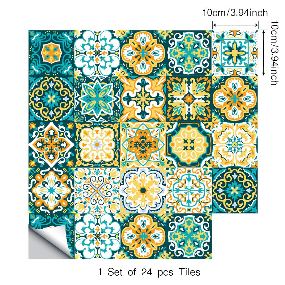 24Pcs Self Adhesive Wall Stickers DIY Tile Bathroom Wallpaper Household Kitchen Stickers Decoration Supplies: 10x10cm  ET103
