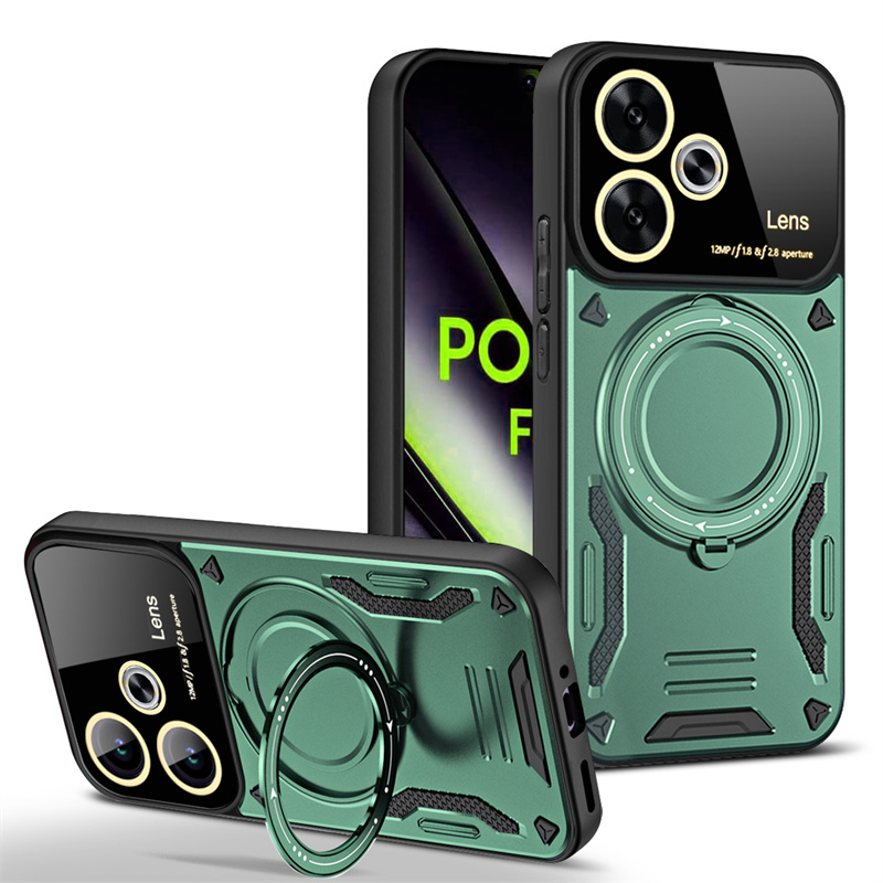 Funda For Xiaomi Poco F6 5G Case Armor Magnetic Ring Magsafe Case For PocoF6 Pocco Poko Little F 6 F6 6F Wireless Charging Cover: Dark Brown