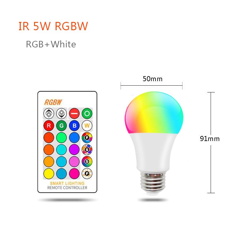 Ampoule LED E27 RGBW RGBWW Bluetooth 15W, Lampada 110V 220V, lampe RGB aux couleurs changeantes, avec contrôle par application Bluetooth: RGBW IR  E27 5W