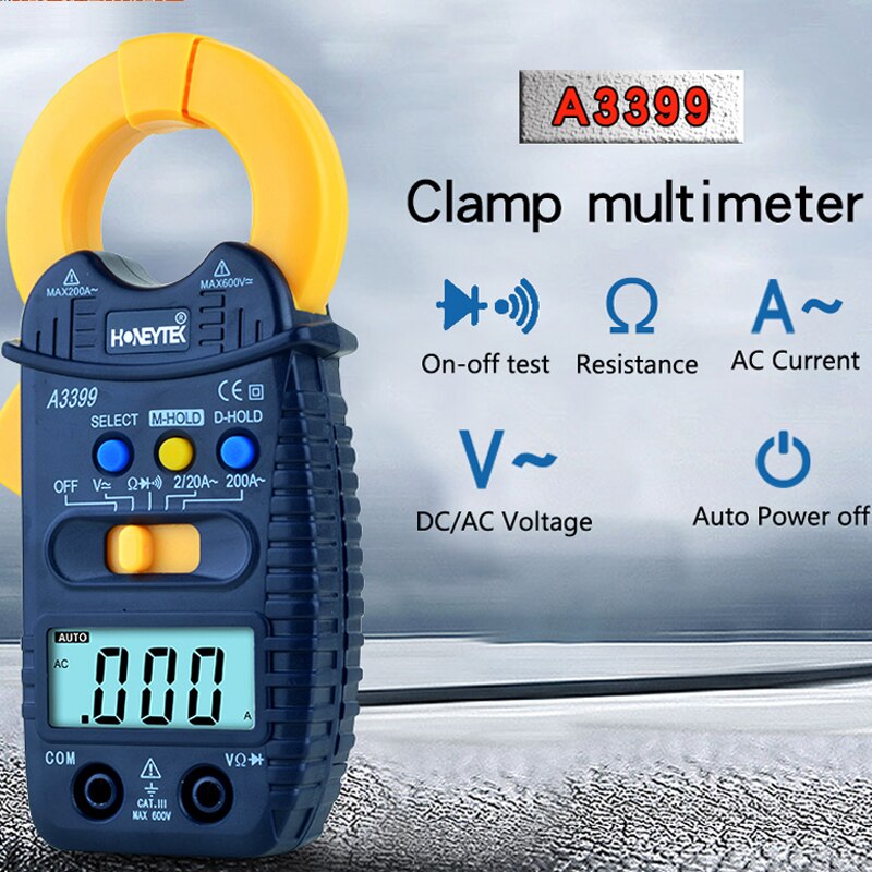 Honeytek Mini Digitale Stroomtang Stroomtang Meter Data Hold Multimeter Klem Tester Auto Range Multimeter Ac/Dc Spanning