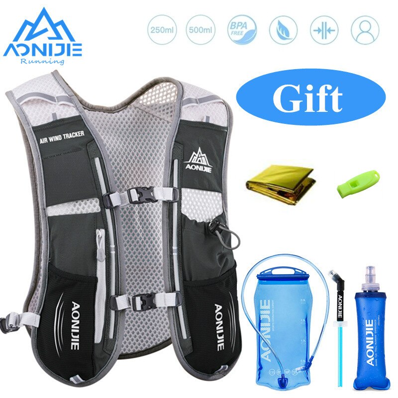 AONIJIE-mochila de hidratación de 5L, chaleco, arnés con vejiga de agua de 1.5L, Frasco blando de 500ml, senderismo, Camping, correr y Maratón