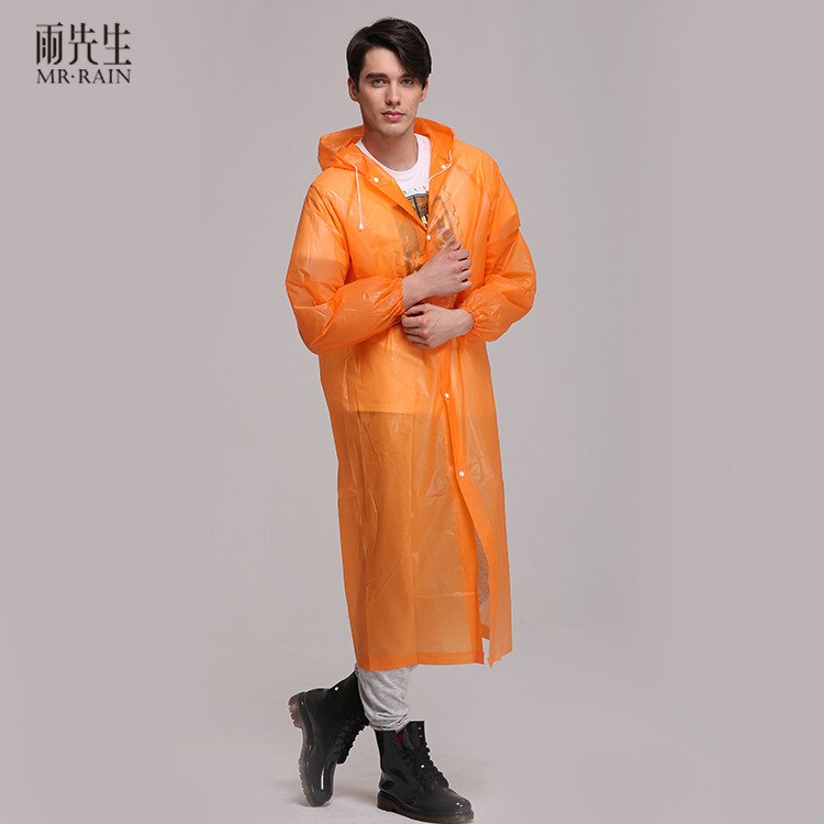 Women/Men Clear PVC Raincoat Rain Coat Hooded Poncho Rainwear Waterproof Loose Cardigan Buttoned Hooded Raincoat: Orange