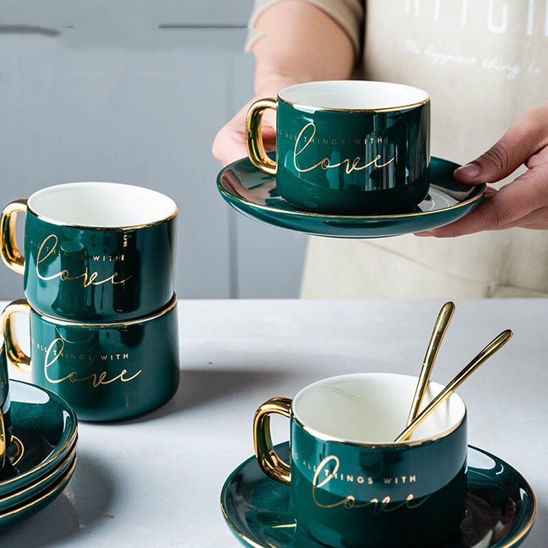 Mokken Brief Houdt Koffie Schoteltjes Set Nordic Mokken Met Gerechten Gouden Lepel Voor Thuis Afternoon Tea Voor Dessert Tasse