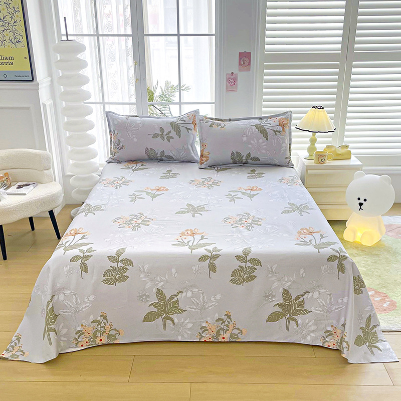 Red Flower Printed Flat Bed Sheets for Double Bed Single/Queen/King Reactive Printed Top Sheets for Beds sabanas cama 150x200: WHITE