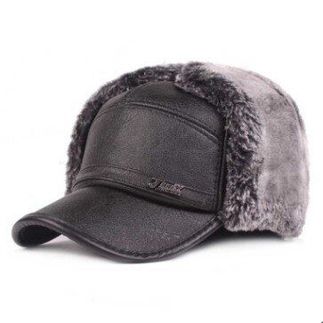 SILOQIN zimowe męskie nauszniki kapelusz PU imitacja skóry bombowiec kapelusze aksamitne grube ciepłe czapka z daszkiem dla mężczyzn w średnim wieku czapki narciarskie: kolor-2