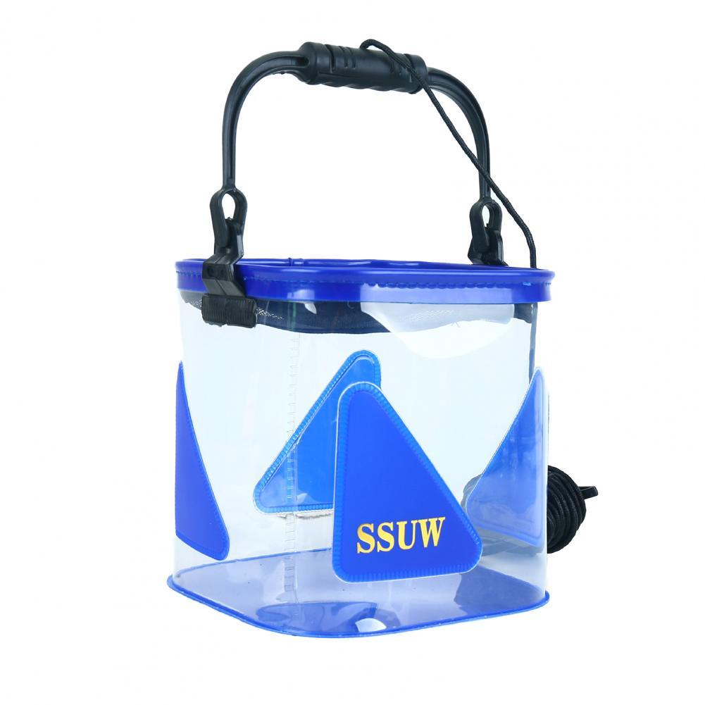 Cubo de pesca transparente, barril de pesca práctico, Mini barril de pesca EVA, plegable de plástico para exteriores: Blue 22cm