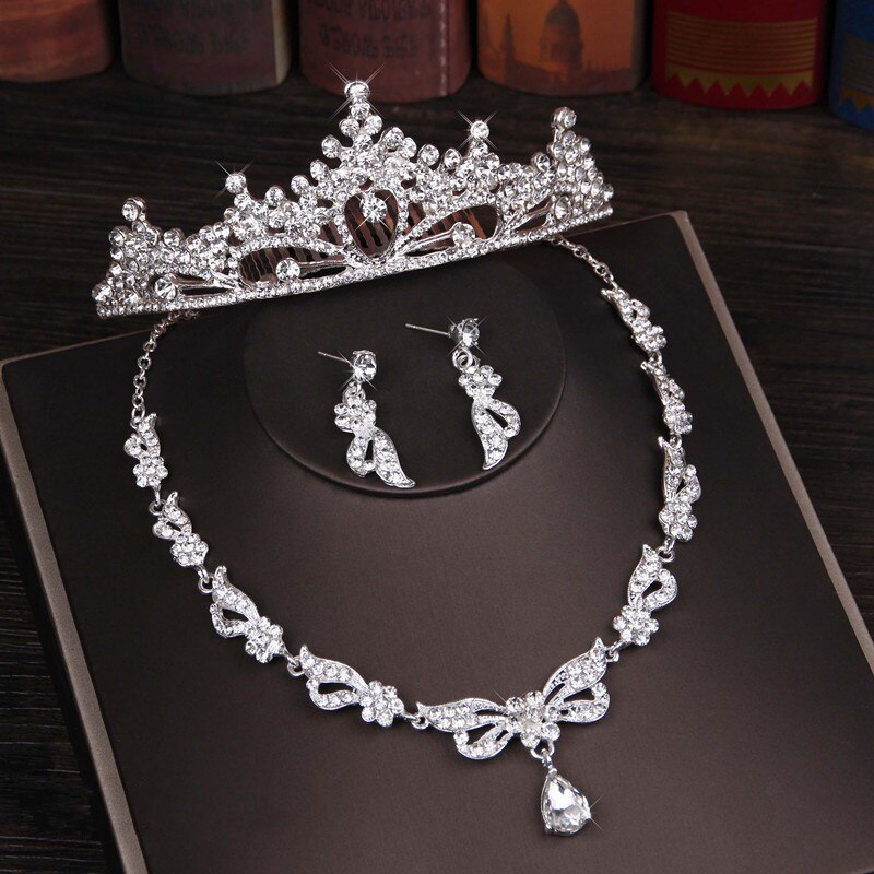 Rhinestone Crystal Bridal Jewelry Sets Necklace Earring Tiara Set Wedding Jewelry Hair Ornaments African Bead Jewelry Accesorios: Style E