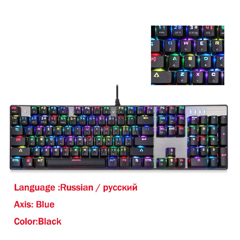 Original Motospeed CK104 Wire RGB Mechanical Gaming Keyboard Russian English Red Blue Switch Keyboard For Game Computer