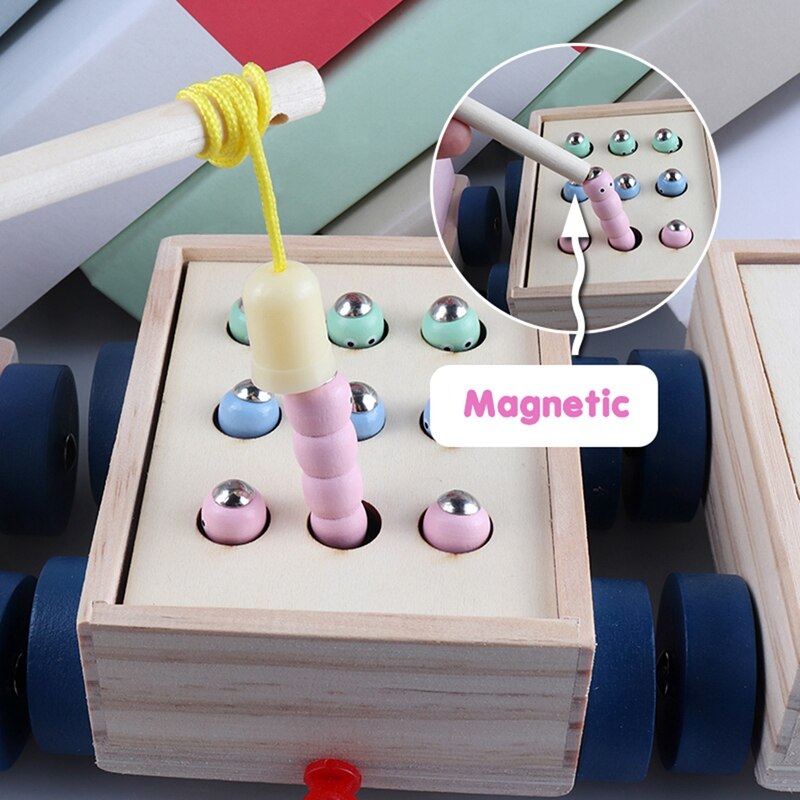 Juguetes interactivos de madera para niños, juegos magnéticos, pesca, gusano, juguetes educativos para edades tempranas