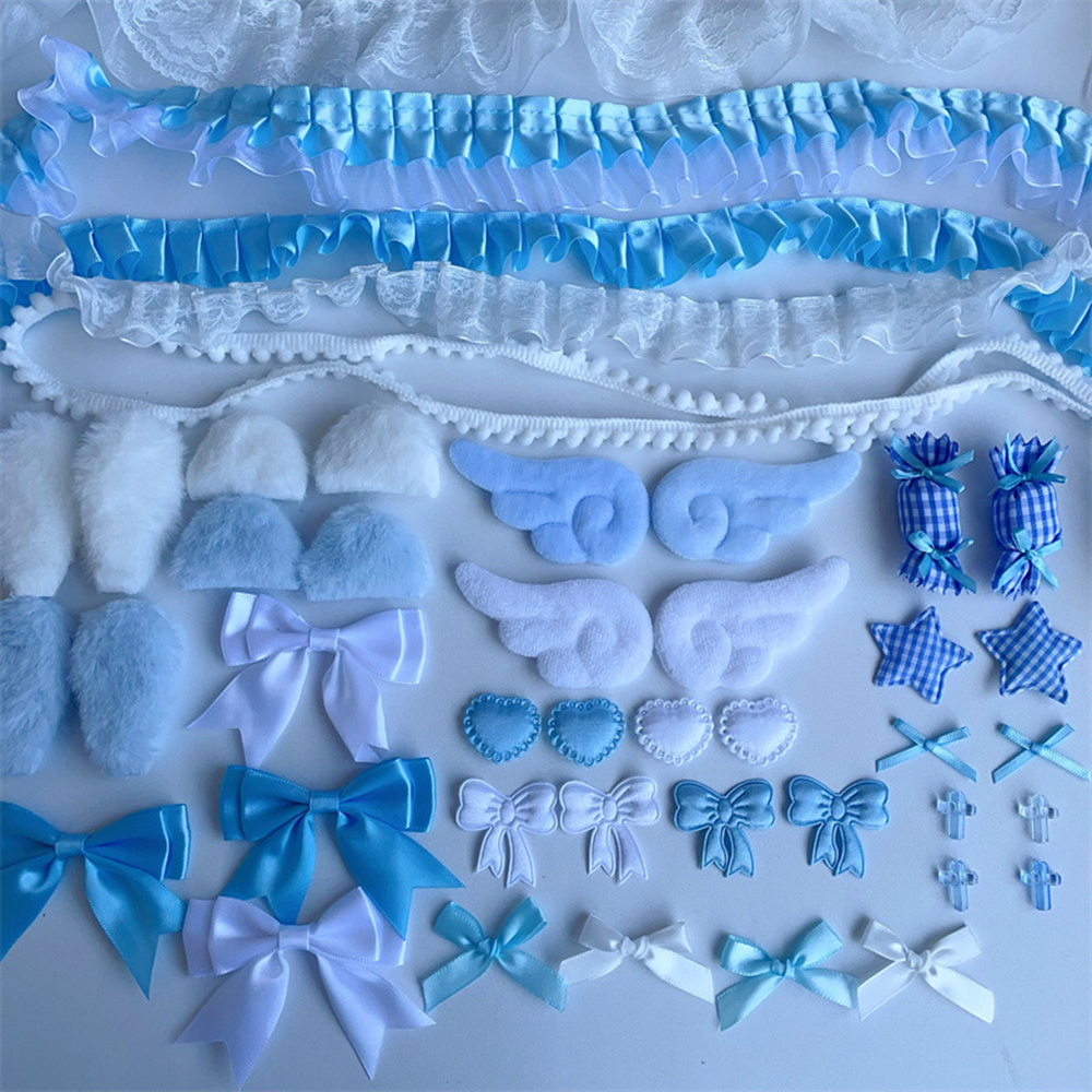 34 stuks lint kantversiering handgemaakte materiaalset engelenvleugel accessoires strik ster DIY kledingaccessoires pijnzak decoratie