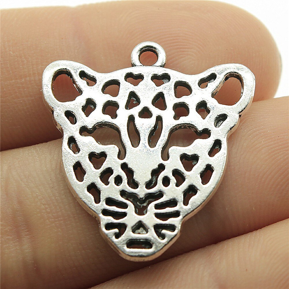 10 stk anheng med anheng med leopardhode til dyr til å lage smykker til å lage armbånd, halskjede: 28 x 26mm- sølv