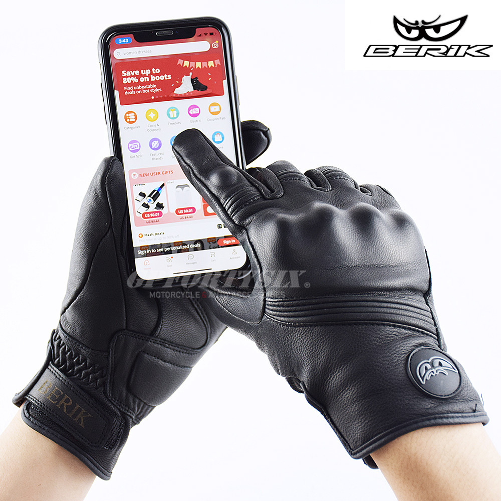 Berik Motorhandschoenen Mannen Touch Screen Lederen Elektrische Fiets Handschoen Fietsen Volledige Vinger Motorbike Moto Bike Motocross Luvas