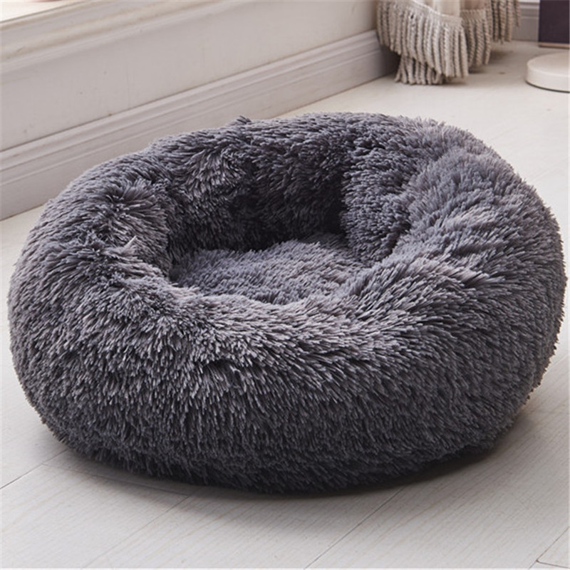 Størrelse 0-100cm varm fleece hundeseng rund kæledyrsliggepude til små mellemstore hunde kat vinter hundekennel hvalpemåtte kæledyrsseng: L / Grå
