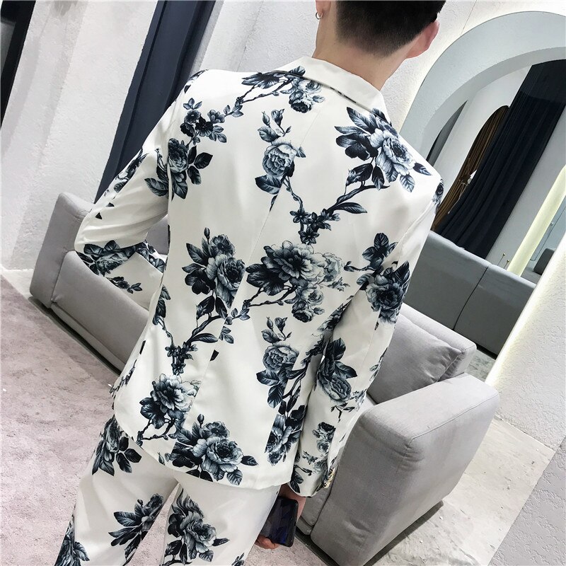 Efterår hvid herre jakkesæt todelt sæt slim jakkesæt blazer jakke & bukser