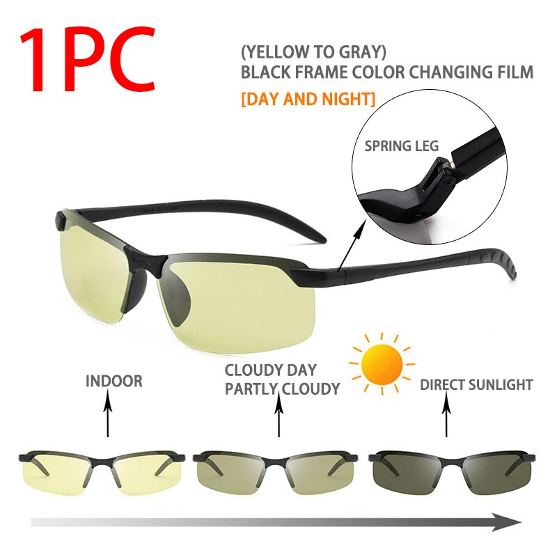 Fotokromiske solbriller mænd kvinder chaufførbriller klassisk polariserede solbriller dag nattesyn førerens briller kantløs  uv400: Gul til grå a