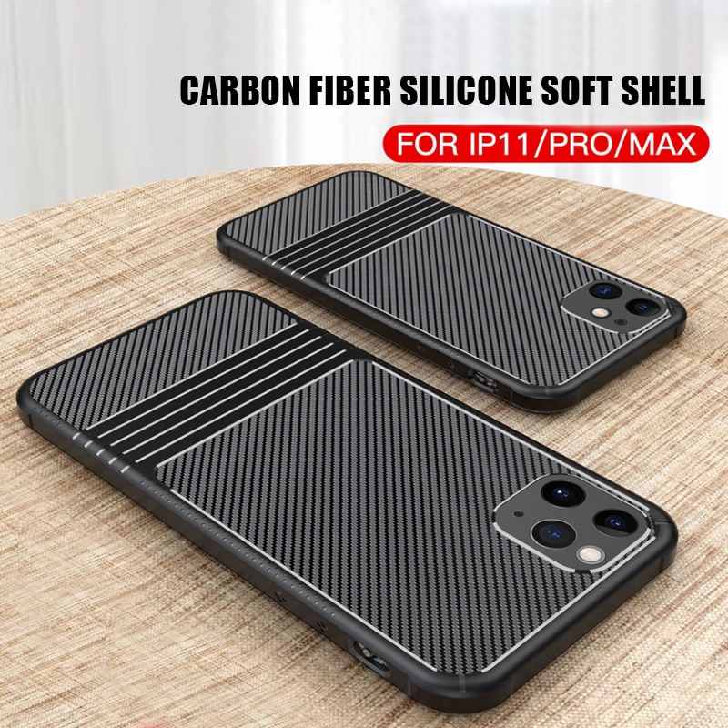 Iphone 11 Mobiele Telefoon Shell Siliconen Soft Shell Apple 11 Pro Max Carbon Fiber Anti-Val Tpu Beschermende mouw