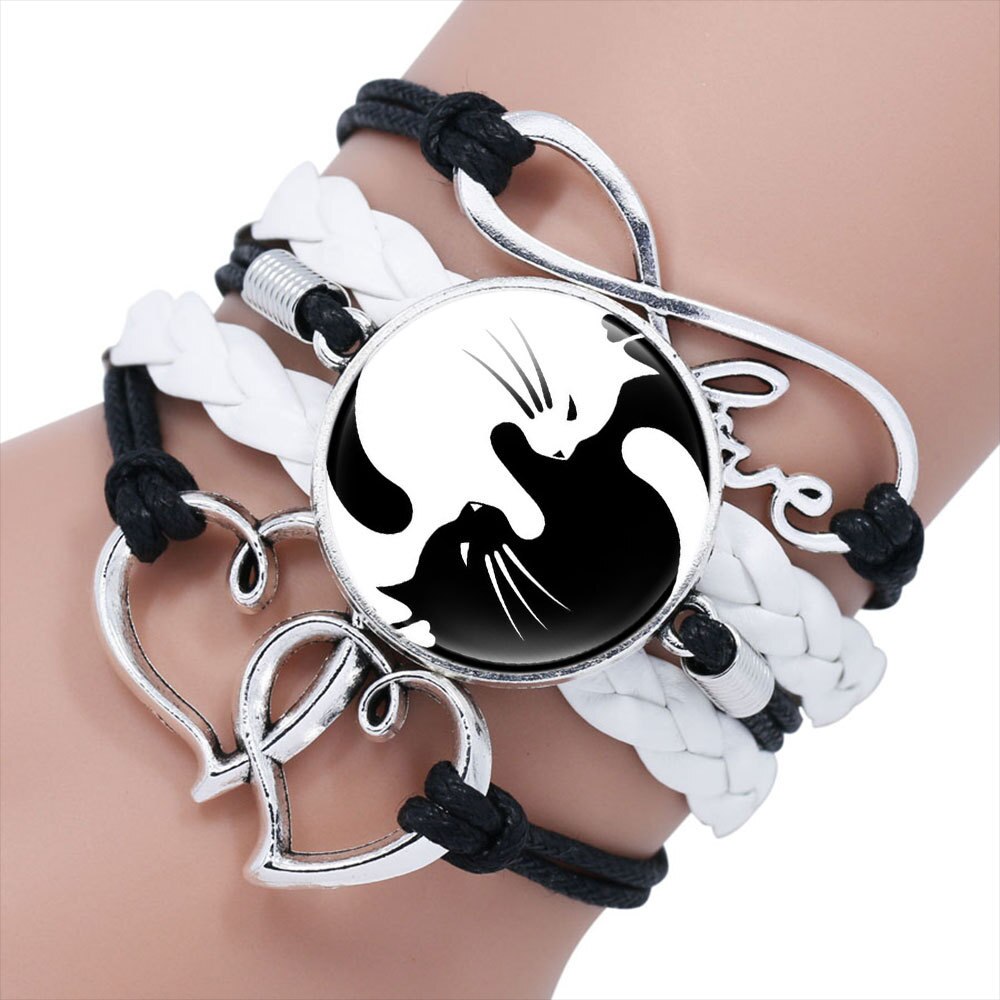 Tai Chi Decor PU Bracelet Yin-Yang Tai Ji Multi-Layer Alloy Wrist Jewelry Knitting Rope Adjustable Length for Men Women AUG889