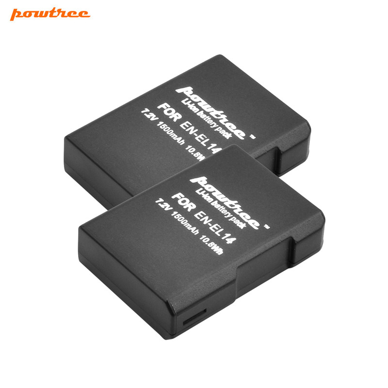 Powtree 1500 Mah En-EL14 EN-EL14a ENEL14 EN-EL14 Batterij + Lcd Oplader Voor Nikon P7800,P7700, p7100, P7000,D5500,D5300,D5200,D3200: 2 BATTERY