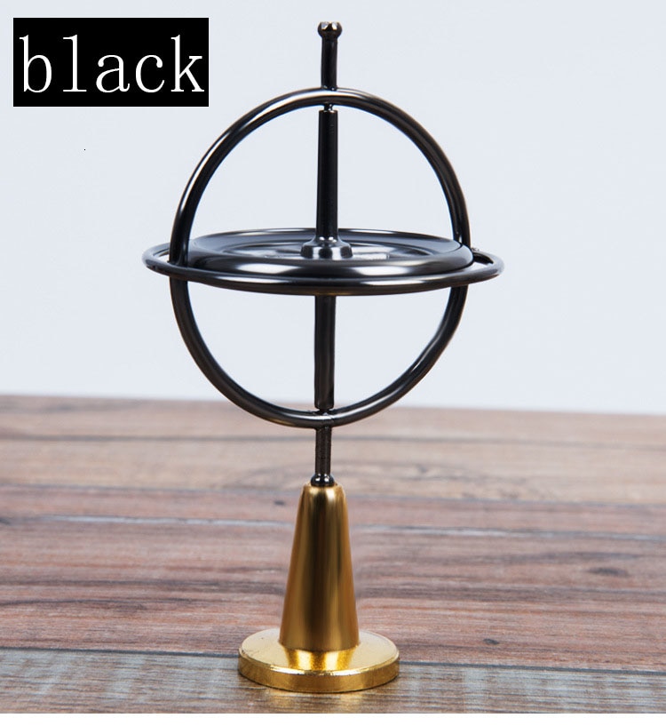 Creatieve Wetenschappelijke Educatief Metalen Vinger Gyroscoop Gyro Top Druk Verlichten Klassieke Speelgoed Traditionele Leren Speelgoed Voor Kinderen: black