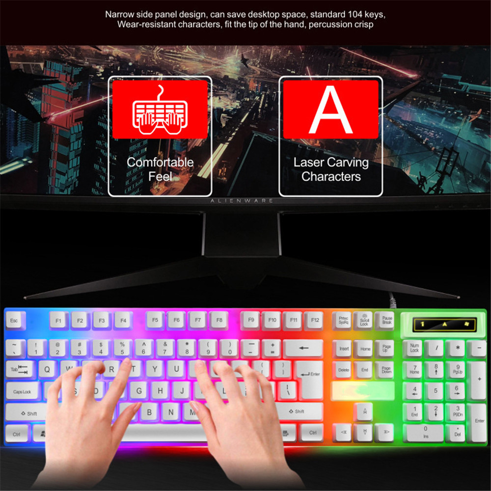 Verkabelt 104 Tasten Tastatur und Maus Set Business Office Gaming bunte Beleuchtung ergonomische Tastatur Maus für Laptop-PC-Zubehör