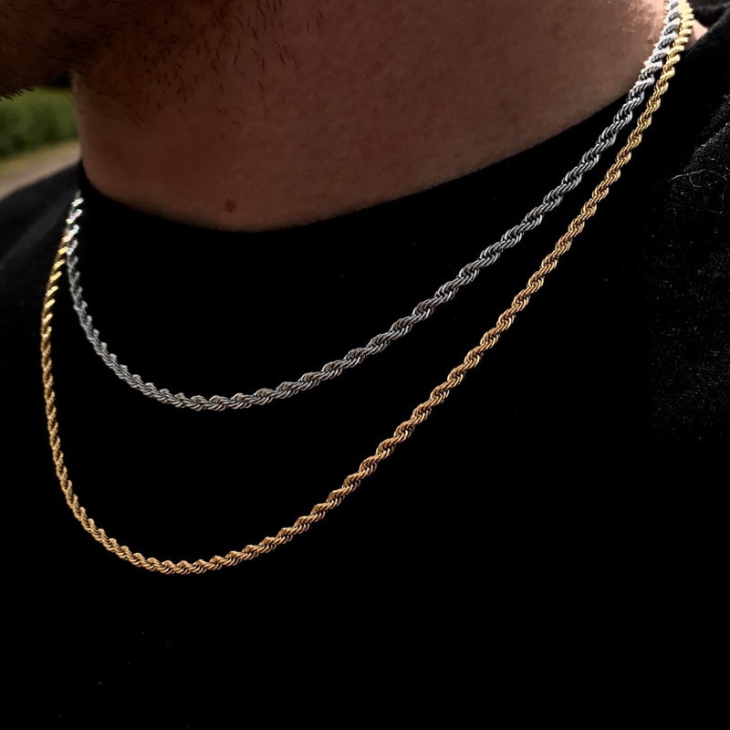 Mode Mannen Touw Ketting Ketting 3Mm Breedte Rvs Ketting Ketting Voor Mannen Sieraden Kraag Hombre