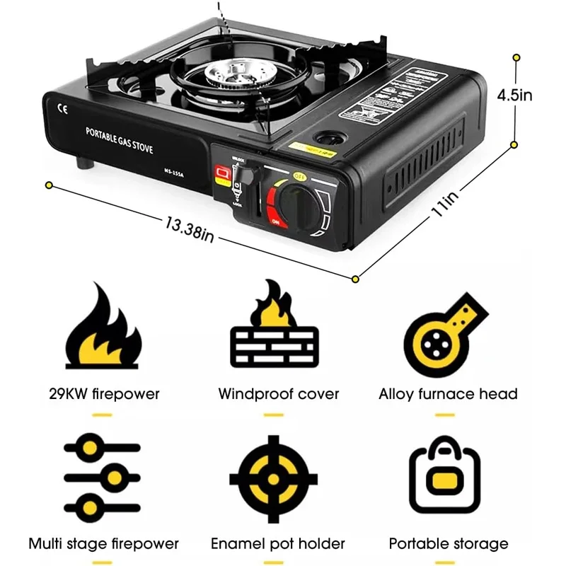 Estufa de camping portátil de doble combustible, propano o butano con estuche de transporte, encendido automático, ideal para acampar, senderismo, barbacoa y emergencias